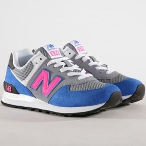 New Balance Gray and Blue Sneakers with Vibrant Pink Accents
